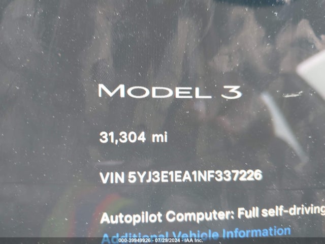 2022 TESLA MODEL 3 5YJ3E1EA1NF337226 Photo 8