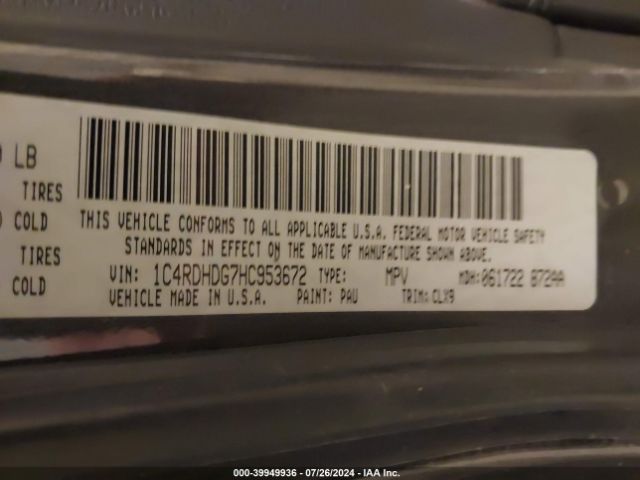 1C4RDHDG7HC953672 Dodge Durango Gt Rwd