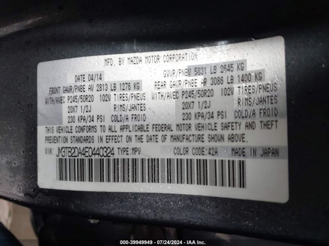 JM3TB2DA4E0440324 Mazda Cx-9 Grand Touring