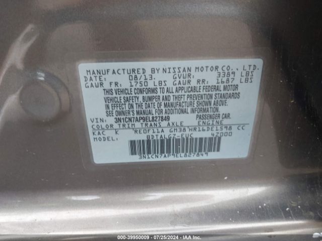 3N1CN7AP9EL827849 Nissan Versa 1.6 Sl