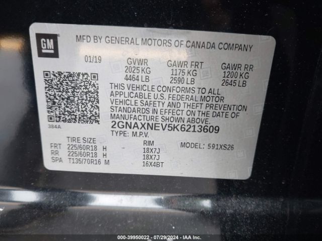 2GNAXNEV5K6213609 Chevrolet Equinox Premier