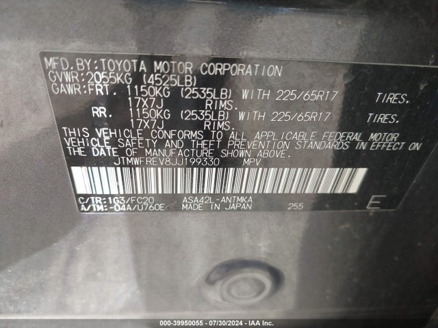 Toyota Rav4 Xle 2018 JTMWFREV8JJ199330 Image 9