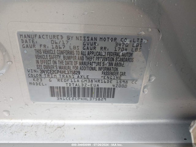 Nissan Versa Note Sv 2017 3N1CE2CP4HL375829 Image 9