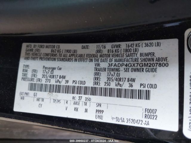 3FADP4GX7GM207800 Ford FIESTA ST