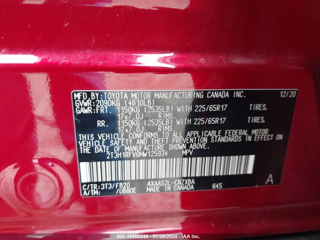 Toyota RAV4 LE 2021 2T3H1RFV6MW125934 Image 9
