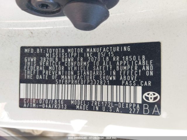 5YFBPRHE0FP332821 Toyota Corolla Le Eco Plus