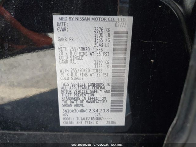 2022 NISSAN PATHFINDER 5N1DR3DH8NC234218 Photo 8