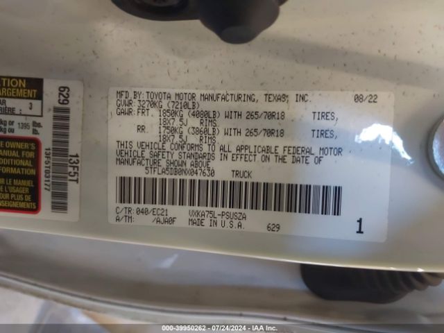 5TFLA5DB0NX047630 Toyota Tundra Sr5