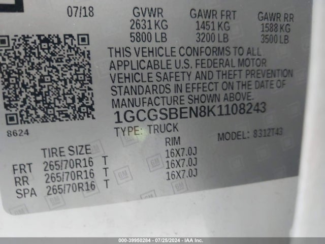 1GCGSBEN8K1108243 Chevrolet Colorado Wt