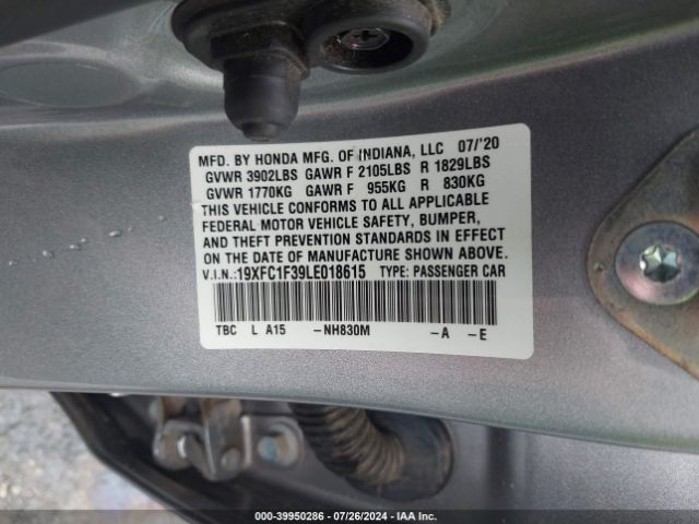 19XFC1F39LE018615 Honda CIVIC EX