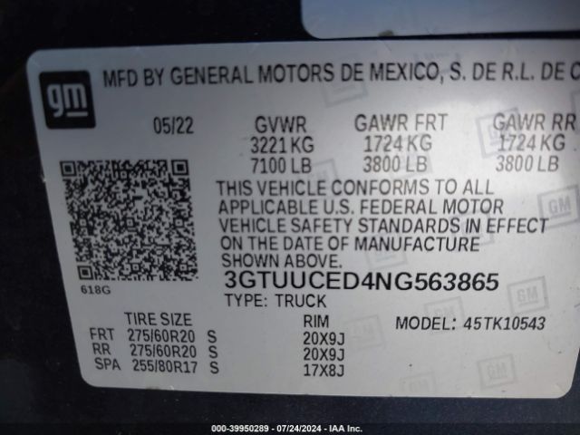 3GTUUCED4NG563865 GMC Sierra 1500 4wd  Short Box Elevation With 3sb
