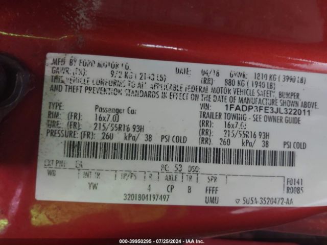 1FADP3FE3JL322011 Ford FOCUS SE