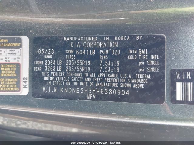 KNDNE5H38R6330904 KIA Carnival Mpv Sx Prestige
