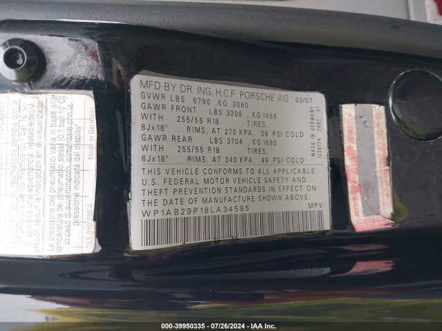 2008 PORSCHE CAYENNE WP1AB29P18LA34595 Photo 8