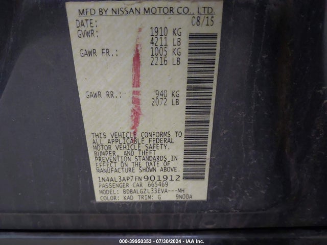 Nissan Altima 2.5 S 2015 1N4AL3AP7FN901912 Image 9