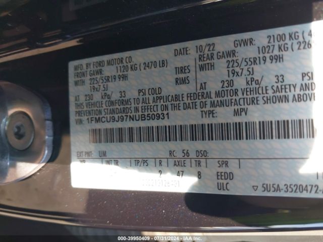 1FMCU9J97NUB50931 Ford Escape Titanium