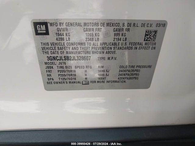 Chevrolet Trax Lt 2018 3GNCJLSB2JL328607 Image 9