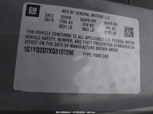 1G1YD2D7XG5107296 Chevrolet CORVETTE STINGRAY