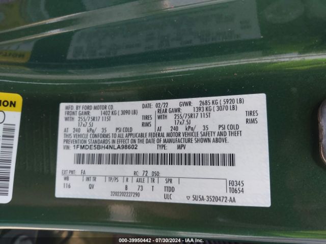1FMDE5BH4NLA98602 Ford Bronco Big Bend