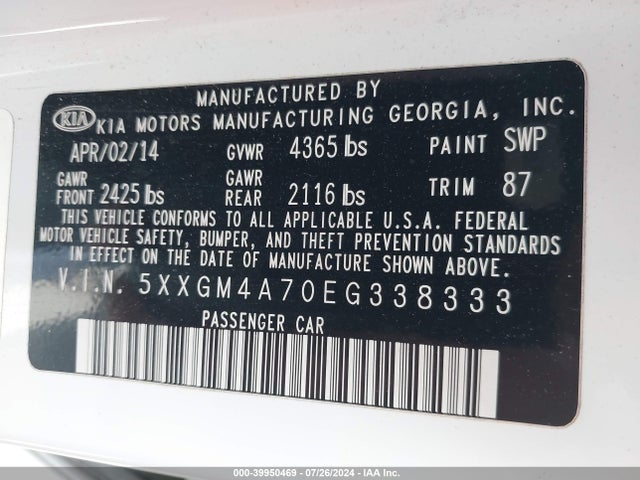 KIA Optima Lx 2014 5XXGM4A70EG338333 Image 9