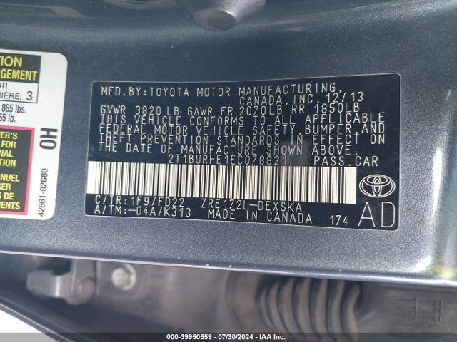 2T1BURHE1EC078821 Toyota Corolla S Plus