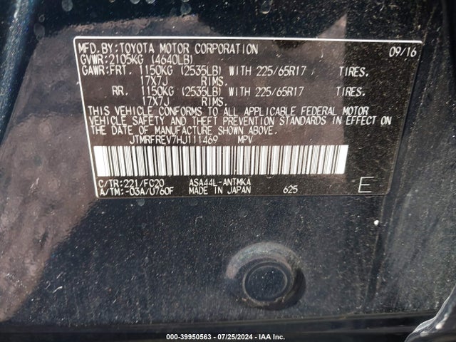 Toyota Rav4 Xle 2017 JTMRFREV7HJ111469 Image 9