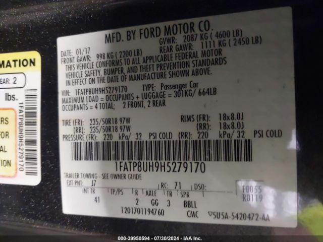 1FATP8UH9H5279170 Ford Mustang Ecoboost Premium
