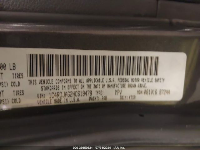 1C4RDJAG2HC619478 Dodge Durango Sxt Awd