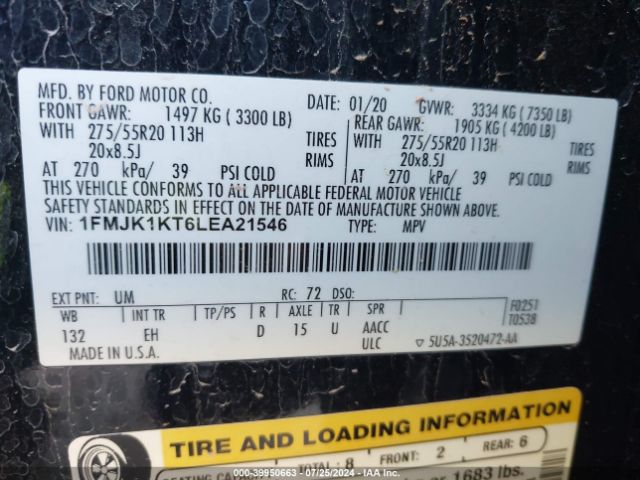 1FMJK1KT6LEA21546 Ford Expedition Limited Max