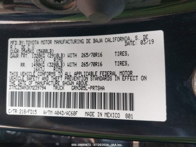 3TMCZ5AN3KM239794 Toyota Tacoma Trd Off Road