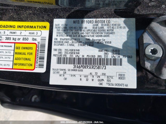 Ford Fusion Titanium 2014 3FA6P0K95ER258173 Image 9