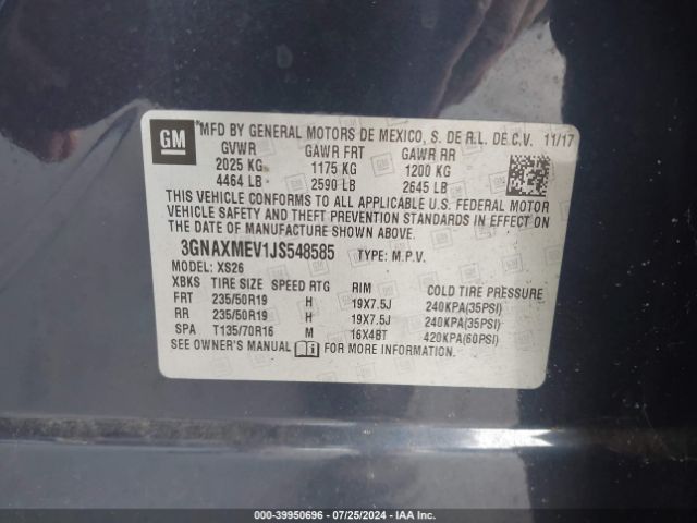 3GNAXMEV1JS548585 Chevrolet Equinox Premier