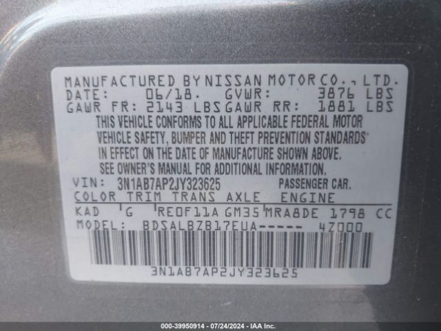 3N1AB7AP2JY323625 Nissan SENTRA S