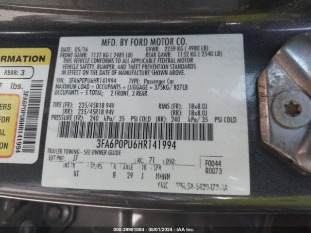 3FA6P0PU6HR141994 Ford Fusion Energi Se Luxury