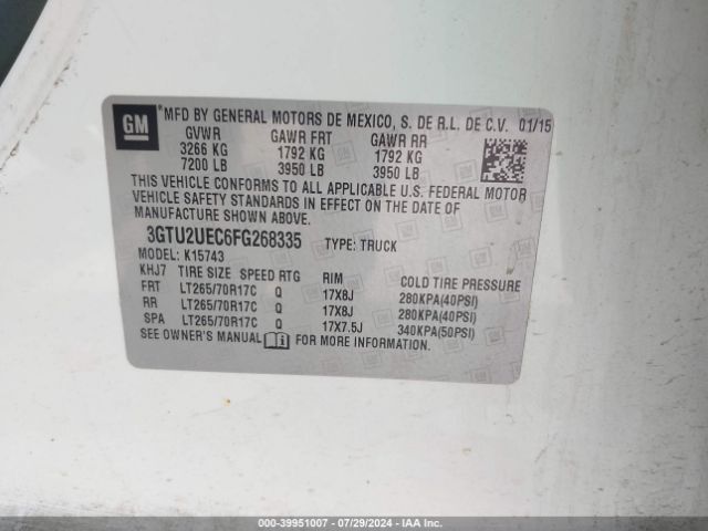 3GTU2UEC6FG268335 GMC Sierra 1500 Sle