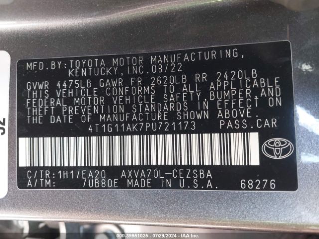 4T1G11AK7PU721173 Toyota CAMRY SE