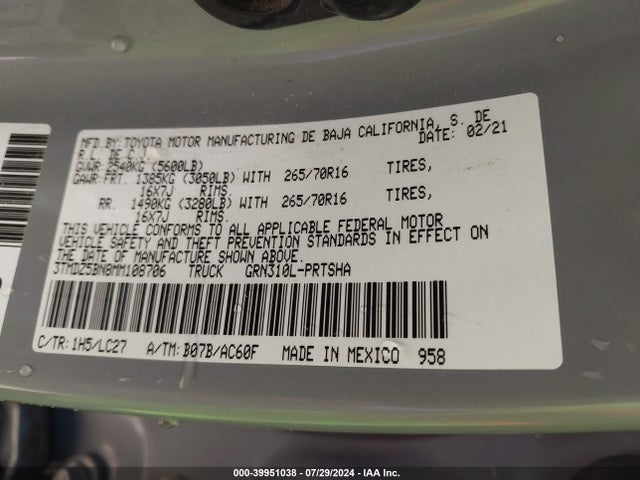 3TMDZ5BN8MM108706 Toyota 2gr-fks