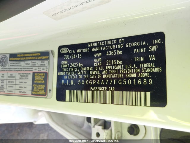 KIA OPTIMA SX 2015 5XXGR4A77FG501689 Image 9