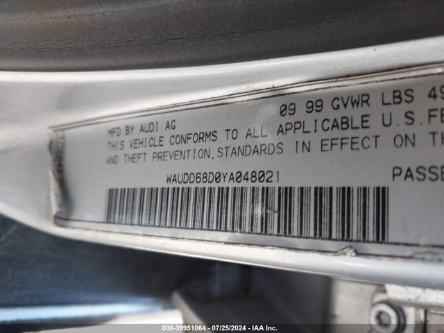 2000 AUDI S4 WAUDD68D0YA048021 Photo 8