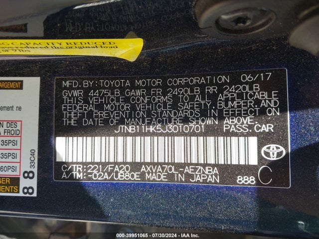 Toyota CAMRY LE 2018 JTNB11HK5J3010701 Image 9