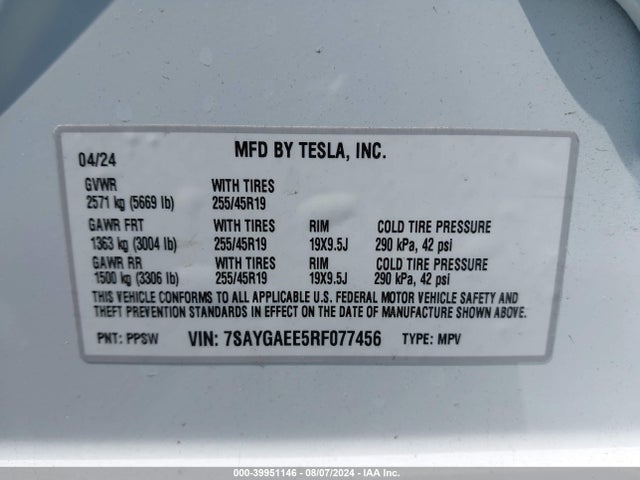 2024 TESLA MODEL Y 7SAYGAEE5RF077456 Photo 8