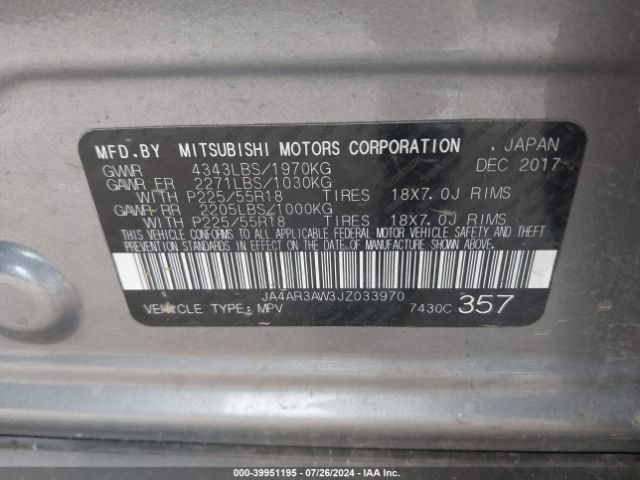 JA4AR3AW3JZ033970 Mitsubishi Outlander Sport 2.4 Se