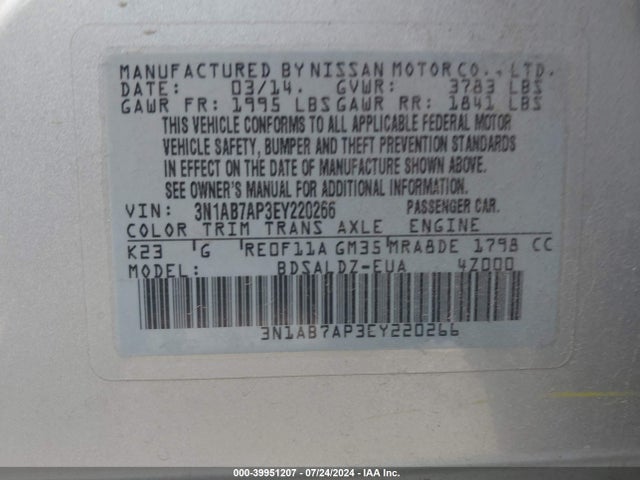 Nissan SENTRA SV 2014 3N1AB7AP3EY220266 Image 9