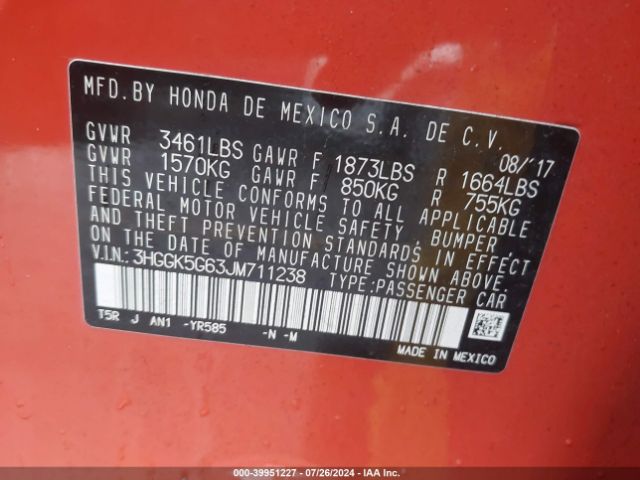 3HGGK5G63JM711238 Honda Fit Sport