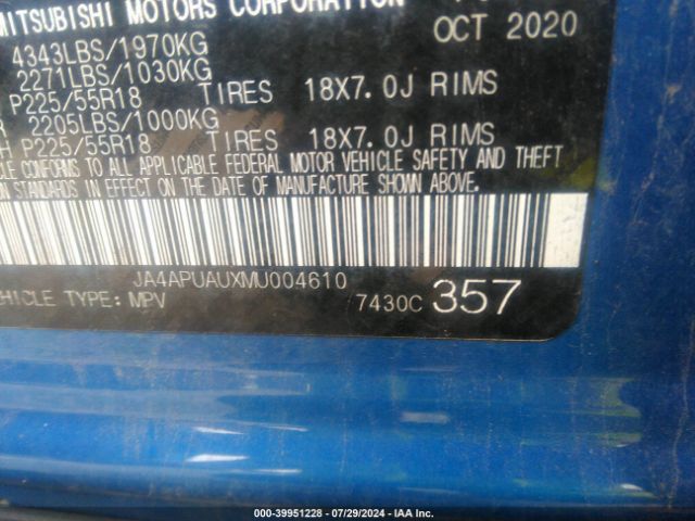 JA4APUAUXMU004610 Mitsubishi Outlander Sport 2.0 Be 2wd/2.0 Es 2wd/2.0 Le 2wd/2.0 S 2wd