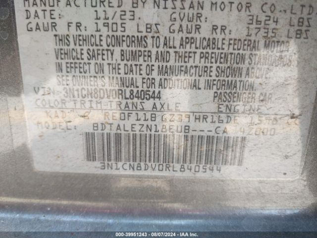 3N1CN8DV0RL840544 Nissan Versa 1.6 S