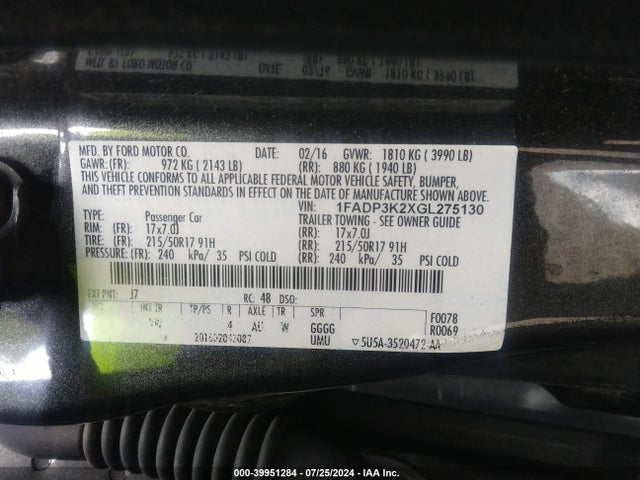 Ford FOCUS SE 2016 1FADP3K2XGL275130 Image 9