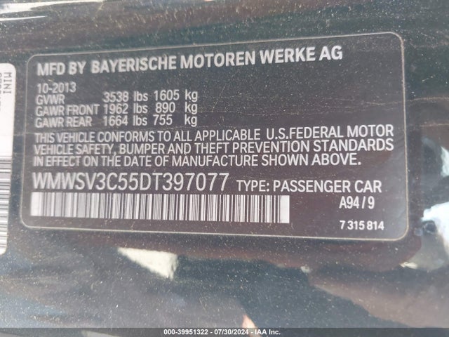 2013 MINI HARDTOP WMWSV3C55DT397077 Photo 8