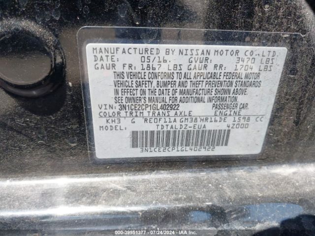 3N1CE2CP1GL402922 Nissan Versa Note S (sr)/s Plus/sl/sr/sv