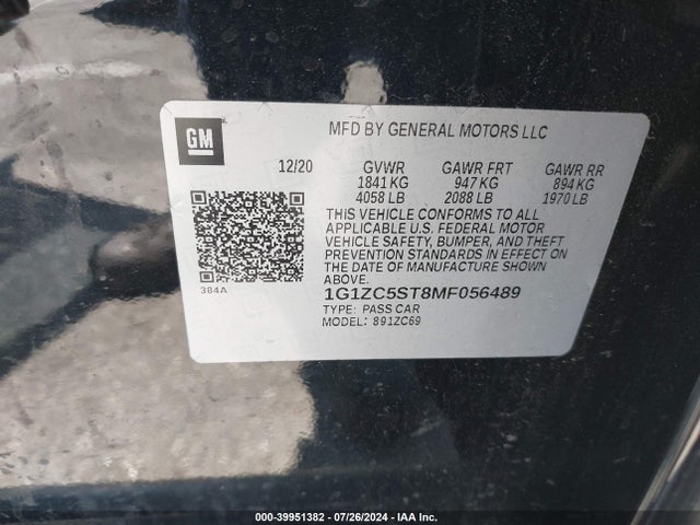 1G1ZC5ST8MF056489 Chevrolet Malibu Fwd 1fl